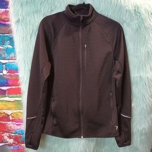 Old Navy Active Black Ribbed Long Sleeve Front Zip Jacket Size M
